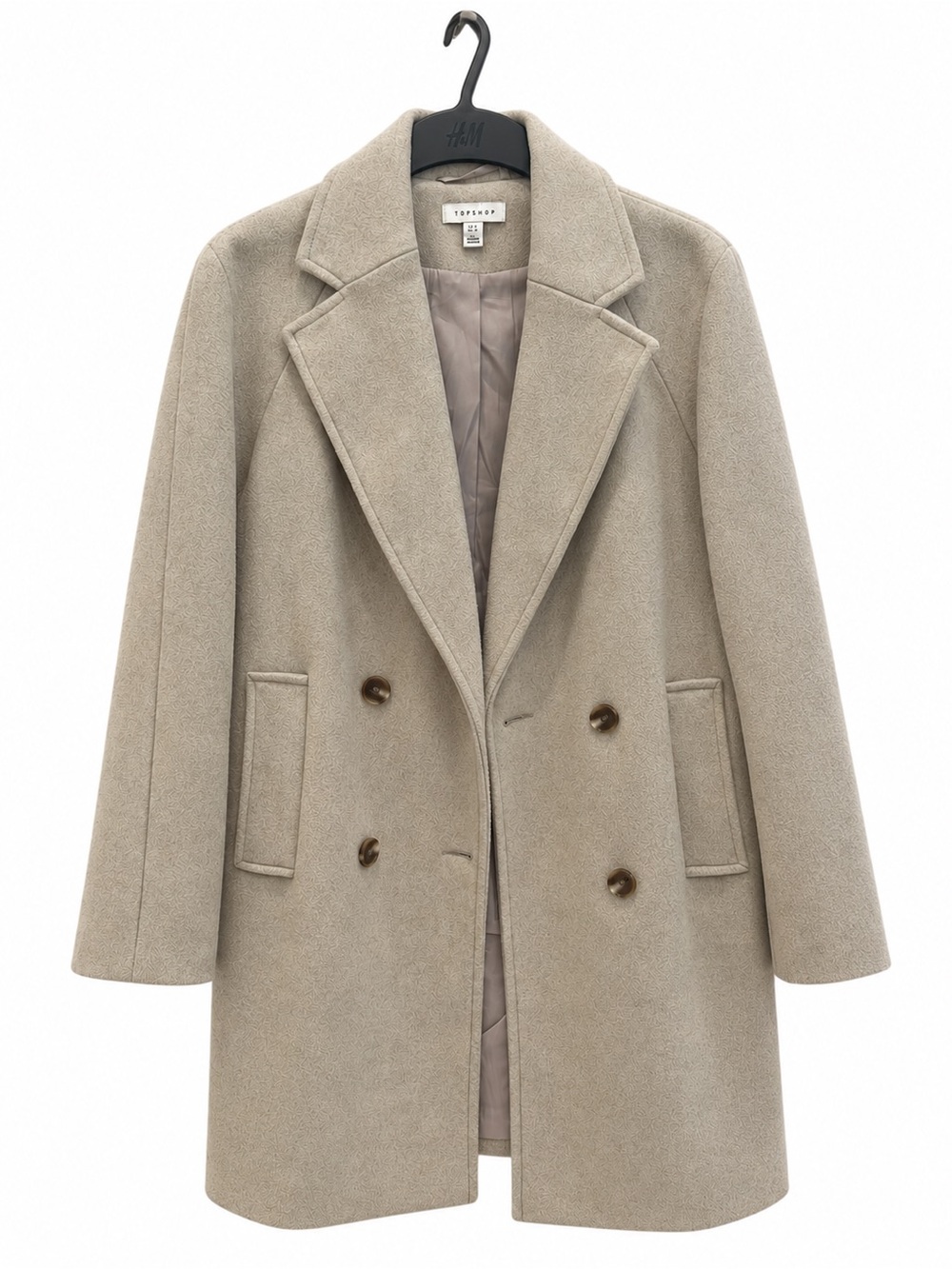 Topshop Beige Double-Breasted Wool Blend Coat